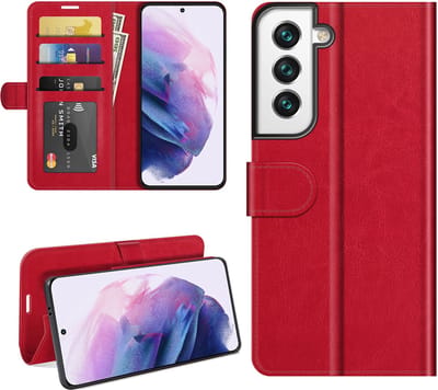 MobyDefend Hoesje - Geschikt voor Samsung Galaxy S22 - Wallet Book Case (Sluiting Achterkant) - Rood
