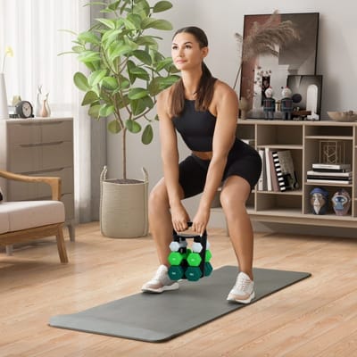 Wishdor - Halterset - Met Opbergstandaard En Kettlebellfunctie - Voor Thuistraining - Metaal - Grijs Zwart - 6 Halters