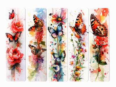 Viwado® - Set van 5 Boekenleggers - Botanische Vlinder & Rozen Illustraties - Hoogwaardige Papieren Paginamarkers