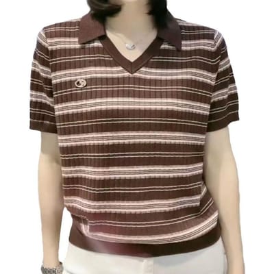 T-shirt met korte mouwen voor Dames Nieuwe Hete Zomer Casual Veelzijdige Tops voor Moeders Verjongende Modieuze Gestreepte Poloshirt 3XL