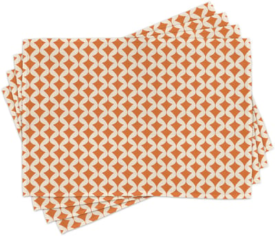ABAKUHAUS Oranje en ivoorkleurige placemats, abstract decoratief motief met een curvy-vorm, retro-moderne stijl, tafeldecoratie van kleurvast stof voor eetkamer en keuken, Oranje en ivoor