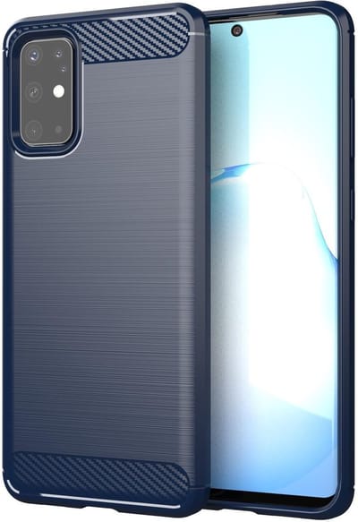 Cadorabo Hoesje geschikt voor Samsung Galaxy S20 in BRUSHED BLAUW - Beschermhoes van flexibel TPU siliconen in roestvrij staal-carbonvezel look Case Cover