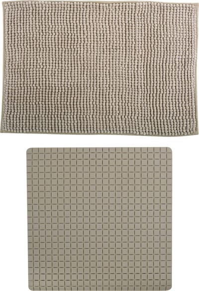 MSV Douche anti-slip mat en droogloop mat - Sevilla badkamer set - rubber/microvezel - beige