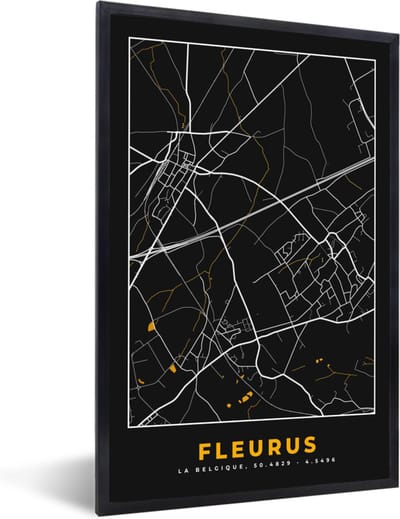 Fotolijst incl. Poster - Fleurus - Stadskaart - Gold - Plattegrond - Kaart - 40x60 cm - Posterlijst