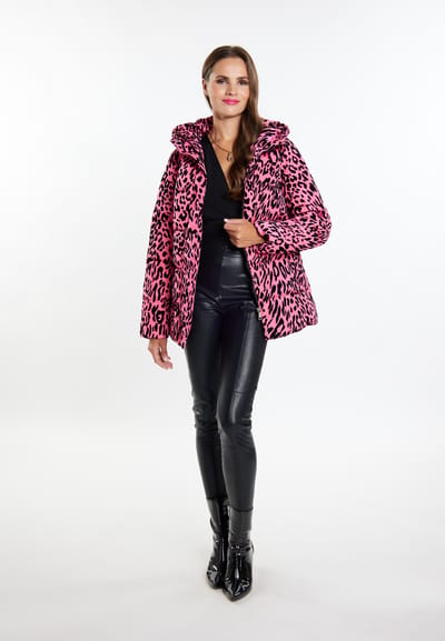 Faina Gewatteerd jasje met luipaardprint Dames Roze Leeuw