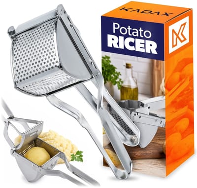 KADAX aardappelpers van verzinkt staal, spätzle-pers voor aardappelpuree, spätzle en spaghettijs, spaghettijspers, aardappelstamper voor gekookte aardappelen (zilver)