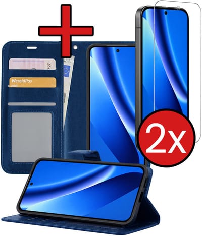 Hoesje - Met 2x Screenprotector - Geschikt voor Google Pixel 10a - Luxe Pasjeshouder - Flip Case - Bookcase Portemonee - Kunstleer Book Case - Flipcase Hoes - Book Cover - Walletcase - Portemonneehoes - Telefoonhoes - Donkerblauw