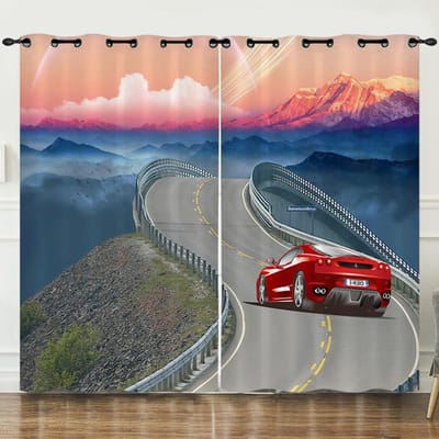 3D Coole Sportauto Race Gordijn 2 Panelen Jongens Slaapkamer Ruimte Decoratief Stuk Gordijn Woonruimte Huis Gordijn 150W166H(CM)59x65in&Grommet Top