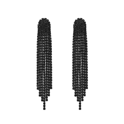 Strass Oorhangers - Zwart | Oorbellen 9 x 1,5 cm | Bijoux/Zirkonia | Fashion Favorite