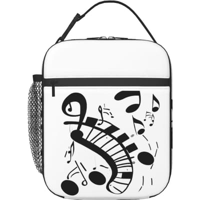 Abstracte Pianotoetsen Met Muzieknoten Geïsoleerde Lunchtas voor Vrouwen Kantoor Koeltas Thermische Voedseldoos Draagtas Lunchboxen Container One Size black