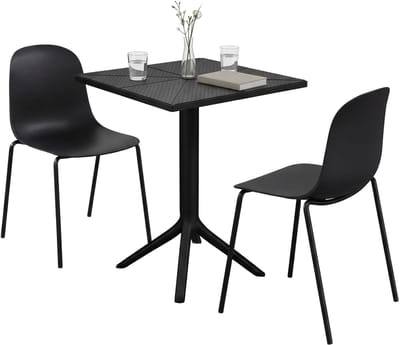 CLP Nerra tuinmeubelset - 2 stapelstoelen - vierkante tafel - weerbestendige balkonset - voor terras en tuin - zwart