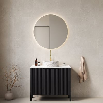 HAUSS SPOLE Badkamermeubel - Vrijstaand Met Witte Ronde Keramische Waskom En Softclose Deuren - Zwart Wit - 76 x 48 x 87 cm