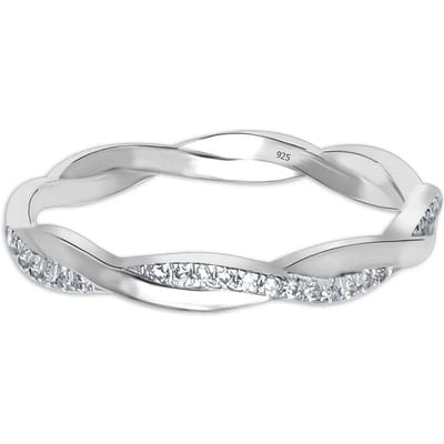 Dames Gevlochten Ring met Cubic Zirconia in 925 Sterling Zilver BIAN019