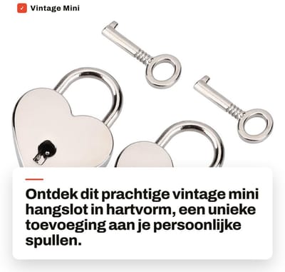 Dailygoods- Hangslot Vintage Hartvorm - Mini Hangslot - Cijferslot - Sleutel - Zinklegering - Roestvrij staal - Duurzaam - Sloten