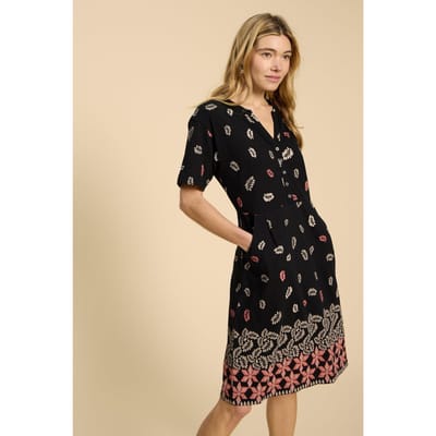 White Stuff Tammy Cotton Jersey Dress Black Print Size: 22 | Shirt Dresses Outlet | Dames | Zwart