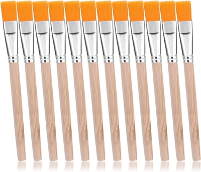 Set van 12 platte kwasten met houten handvat voor lichaam, gezicht, stenen en canvas - ideaal voor beginners en kunstenaars