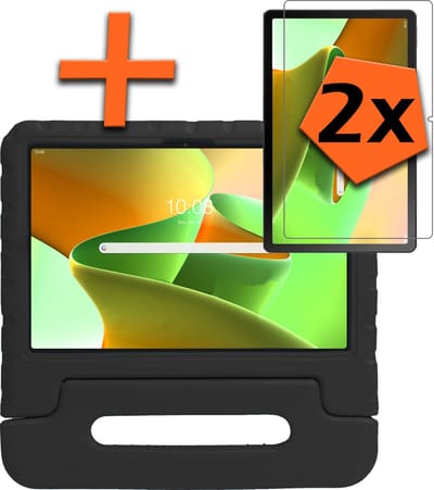 Hoesje - Geschikt voor Lenovo Tab M10 Plus (3e / 3rd Generatie) - Met 2x Screenprotector - Kinderhoes Shockproof Bumper - Kidsproof Case - Tablet Hoes - Kinder Hoes Cover - Zwart