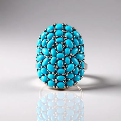 Cavill - Zilveren Statement Ring 925 Sterling Zilver met Platina - 8,39 ct Ovale Sleeping Beauty Turkoois - Stijlvolle Blauwe Edelsteen