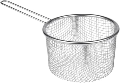 QIN® Frituurmandje - Opvouwbare frituurmand - Ronde Frituurmand - Zilver - 32cm x 8cm x 16cm