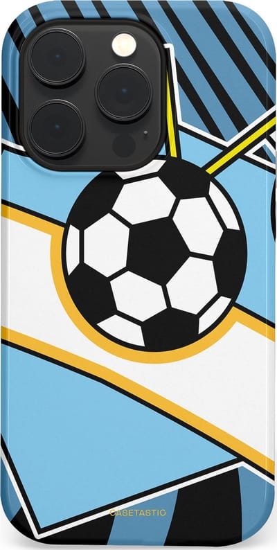 Casetastic hoesje geschikt voor Apple iPhone 14 Pro - MagSafe - Dubbellaagse bescherming - Kampioensbal - Fashion Case - Lichtblauw Zwart Wit