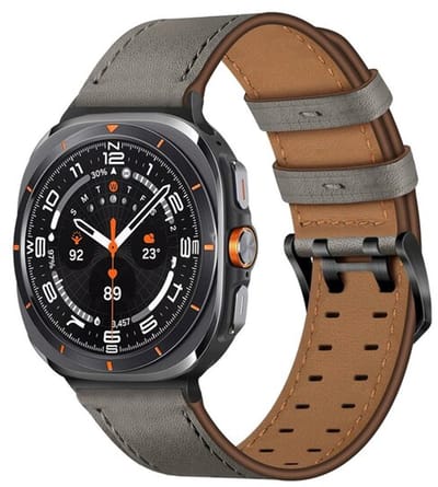 By Qubix - smartwatch bandje - Compatible Samsung bandje - Leren band met twin gesp - Grijs - Geschikt voor Samsung Galaxy Watch 9 (40/44mm) - Watch 8 (40/44mm) - Watch 8 Classic (46mm)