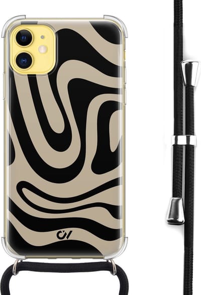 Casevibes - Telefoonhoesje met koord - Geschikt voor Apple iPhone 11 - Abstract Black Waves - Zwart -