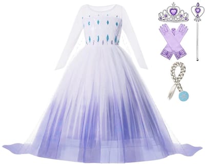 Prinsessenjurk meisje - Verkleedkleding - Het Betere Merk - 92/98 - Paarse haarband - Lila handschoenen - Prinsessen speelgoed - cadeau meisje - verjaardag meisje
