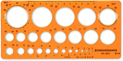 Sjabloon cirkel Standardgraph 1-36mm 25 cirkels met inktrand - SG-1316F