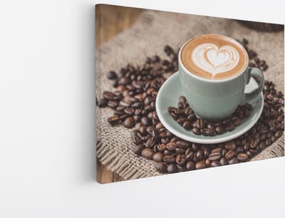Saammp Canvas Schilderij - Kopje Koffie- Capuccino - 45x30 - Foto op canvas - Wanddecoratie - Muurdecoratie keuken - Slaapkamer decoratie - Canvas Print