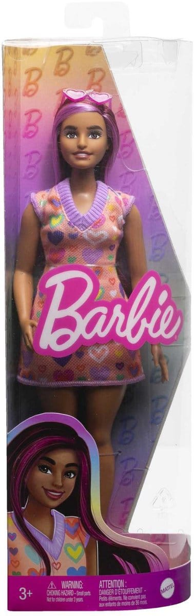 Barbie pop modepop hartjes jurk donker haar - speelgoedpop.
