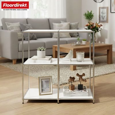 FLOORDIREKT Metalen Rek Concept Epure MK-027 - Dressoir & Opbergrek Met Open Vlakken - 78 x 82 x 40 cm - Wit -Verkrijgbaar in Verschillende Kleuren - Metalen Rek in Modern Design - Rek Voor Woonkamer, Kantoor & Hal