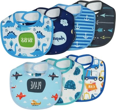 Zachte en absorberende baby slabbetjes, 7 stuks, voor jongens en meisjes, blauw patroon, ideaal voor peuters
