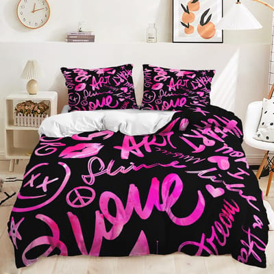 3-delige Beddengoedset met Ritssluiting Rood Hart Dekbedovertrek Queen Liefde Hart Patroon Wit Dekbedovertrek Set Schattige Print AU King(245x210cm)