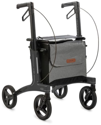 Rollz Flow Lichtgewicht Rollator 6 kg - Design Rollator - Dubbele Tassen- Ultra Zachte Dempings Banden- Granite Black - Geschikt voor personen 150 tot 200 cm