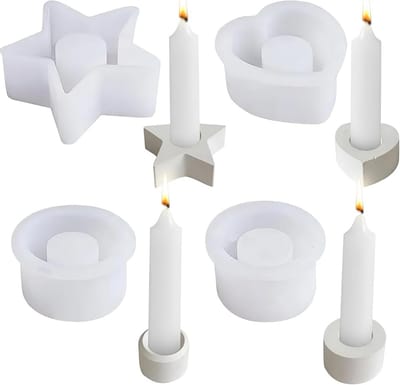 Set van 4 Siliconen Gietmallen voor Kaarshouders - Ronde, Ster en Hart - Voor DIY Kaarsenstandaards en Hars Kunst