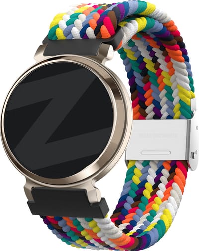 Bandz gevlochten nylon band 14mm - Hoogwaardig rekbaar nylon bandje met klemsluiting geschikt voor Garmin Lily 2 (alleen tweede versie) - regenboog / pride
