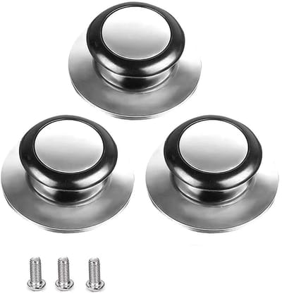 Dekselknoppen - 3 stuks - Keuken Kookgerei Knop Handvat - RVS - Pan Deksel Holding Handvat - Vervangende Handvatten - Knop - Universele - Deksel - Pan - 6.2×4.8×2.2cm - Zilver