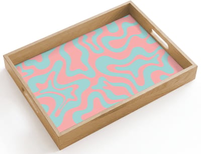 Dienblad hout 40x30 cm - Schootdienblad - Abstract - Patroon - Blauw - Roze - Kleurrijk - Borrelplank rechthoek - Plateau dienbladen
