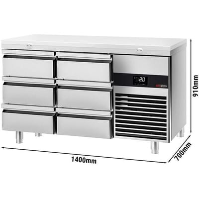 GGM Gastro Kühltisch PREMIUM - 1400x700mm - mit 6 Schubladen - inkl. Schneideplatte Weiß