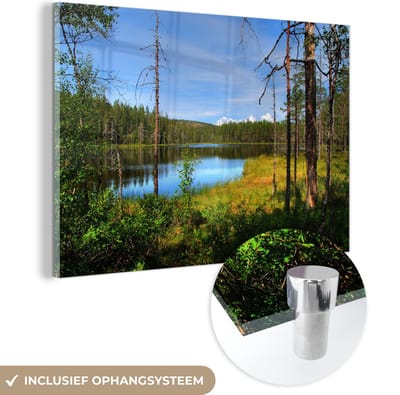 ® Glasschilderij 180x120 cm - Schilderij acrylglas - Reflectie van bossen in een kalm meer in het Nationaal park Skulesogen - Foto op glas - Muurdecoratie woonkamer - Wanddecoratie slaapkamer - Schilderijen