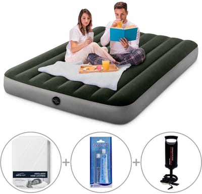 Intex Prestige Downy luchtbed | Twijfelaar | 191 x 137 x 25 cm | Inclusief handpomp + reparatiekit + hoeslaken