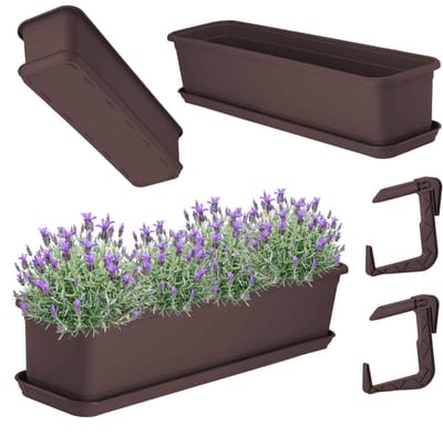 KADAX Wamat, bloembak met onderzetter en balkonbakhouder, kunststof plantenbak voor binnen en buiten, bloempot voor balkon, 60 cm, bruin