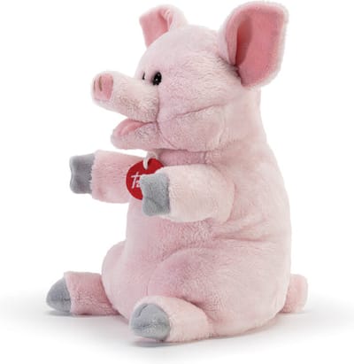 Trudi - Puppets Handpop Varken 26 cm - Handgemaakt in Italie - Zacht pluche - Knuffeldier voor jongens en meisjes - Roze - 16,5x26x16 cm maat S
