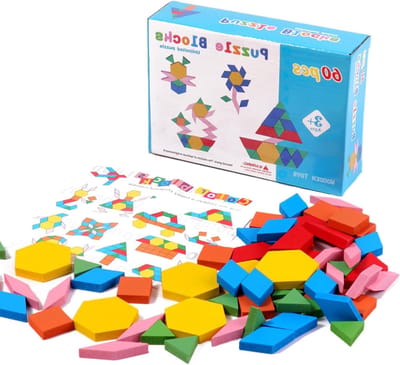 Houten Patronenblokken - Educatief Puzzelspeelgoed - Ontwikkeling Fijne Motoriek - Kindveilig Materiaal - 60 Stuks - Multicolor