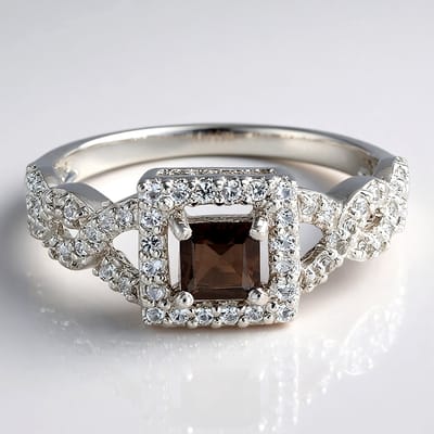 Cavill - Zilveren ring - 925 Sterling zilver - Rookkwarts 0,3 ct carré - 55 witte topaas 0,293 ct pavé - elegante dames ring maat 17