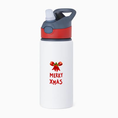 Hacebo® - Kerst merry xmas strik en hulst waterfles met rietje rood - Kerstmis - Kerst beker - winter - kerst - christmas - kerst cadeau - water fles - 650ML