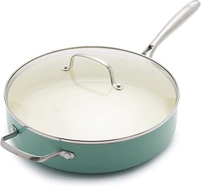 GreenLife Artisan Hapjespan 30cm - 4.8L - PFAS-vrije antikleeflaag - Hapjespan inductie - Keramische pan - Ovenbestendig tot 220°C - Met glazen deksel - Turkoois