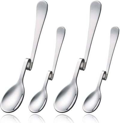 Dailygoods - Roestvrijstalen Lepels - Longdrinklepels met Knik - Ideaal voor Koffie en Latte Macchiato - Zilver - Honinglepel - Voor Keuken en Restaur...