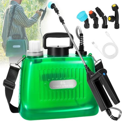 8 liter accu-druksproeier - Elektrische rugsproeier - Druksproeier - Tuinrugsproeier - Comfortabel om te dragen - Telescopische steel - Verstelbare sproeikop - Geschikt voor tuinonderhoud en desinfectie - 2000 mAh - Groen - 1 stuk