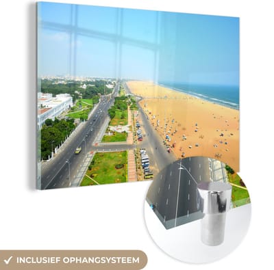 ® Glasschilderij 180x120 cm - Schilderij acrylglas - Stranden in de stad Chennai - Foto op glas - Muurdecoratie woonkamer - Wanddecoratie slaapkamer - Schilderijen